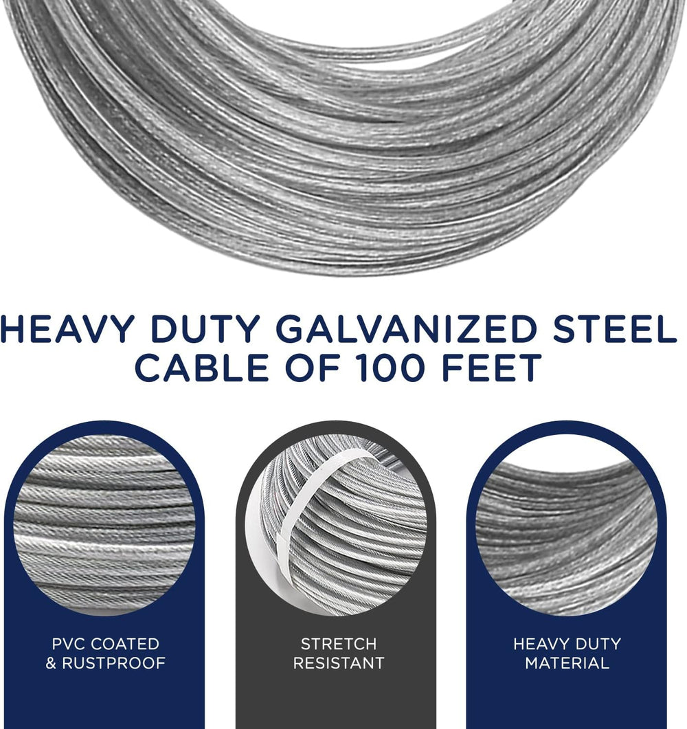 STRATA Super Heavy-Duty Clothesline Kit, 150 ft Steel Cable, Premium Metallic