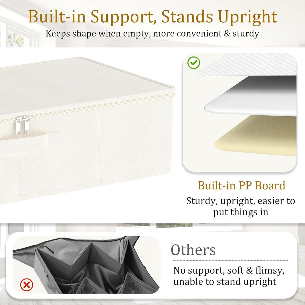 Yawinhe 48L Foldable Underbed Storage Bags, 2 Pack Closet Organizer,Beige