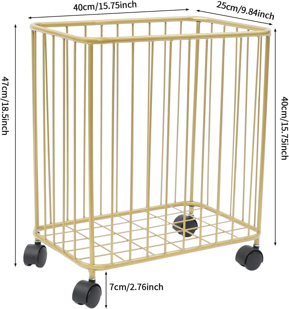 Rolling Laundry Hamper, Large-size Metal Laundry Basket Cart w/Wheels, Wheele...