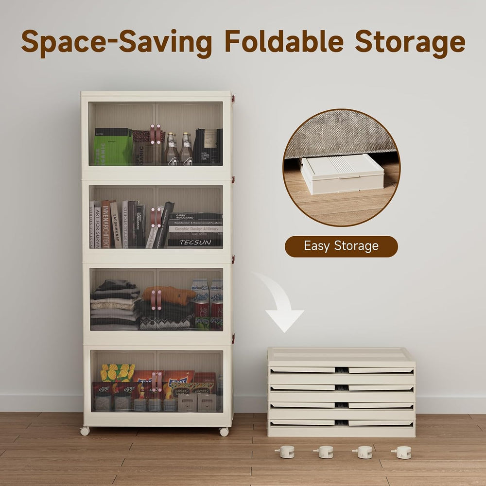 Collapsible Storage Bins with Lids and Front Doors, Heavy-Duty Stackable Plas...