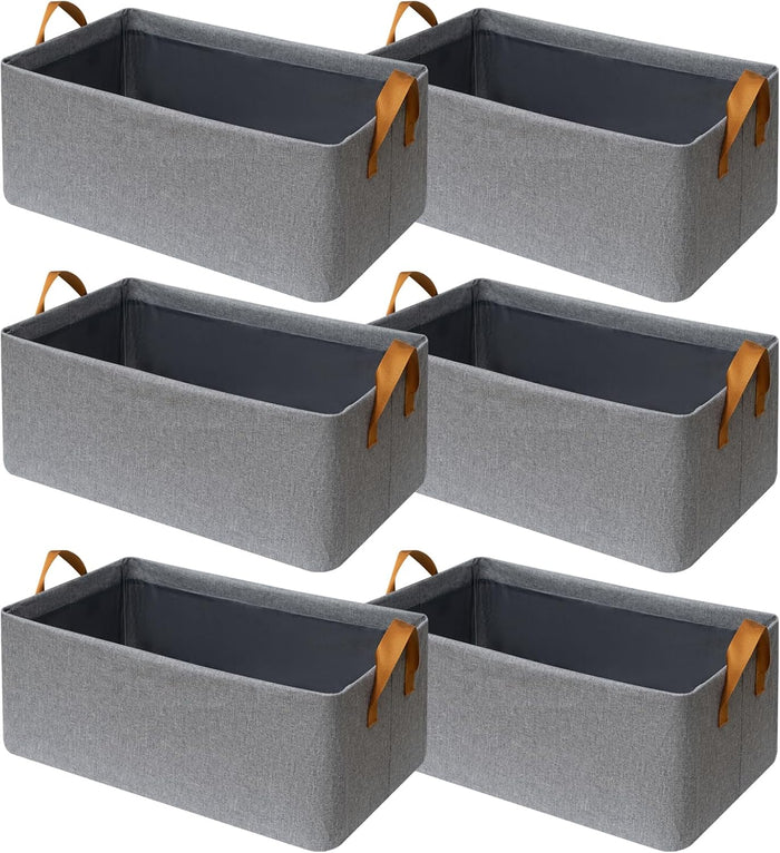 SNWDN 6 Pack Closet Cloth Storage Bins with Handles(Grey 16.5''L x 11.8''W x 9.8''H)
