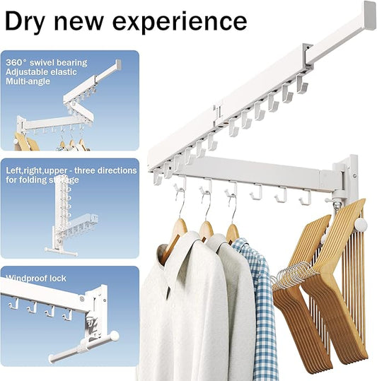 Drying Rack, Wall Mounted Clothes Rack, 220lbs Capacity - Image 2