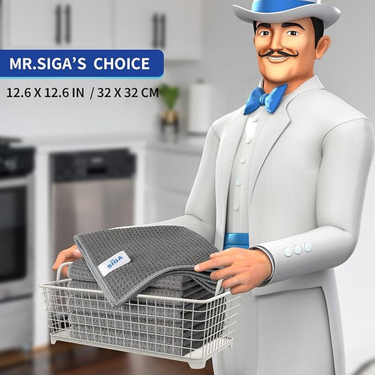 MR.SIGA Waffle Pattern Cleaning Cloths, Reusable Absorbent Microfiber Cleaning - Image 2