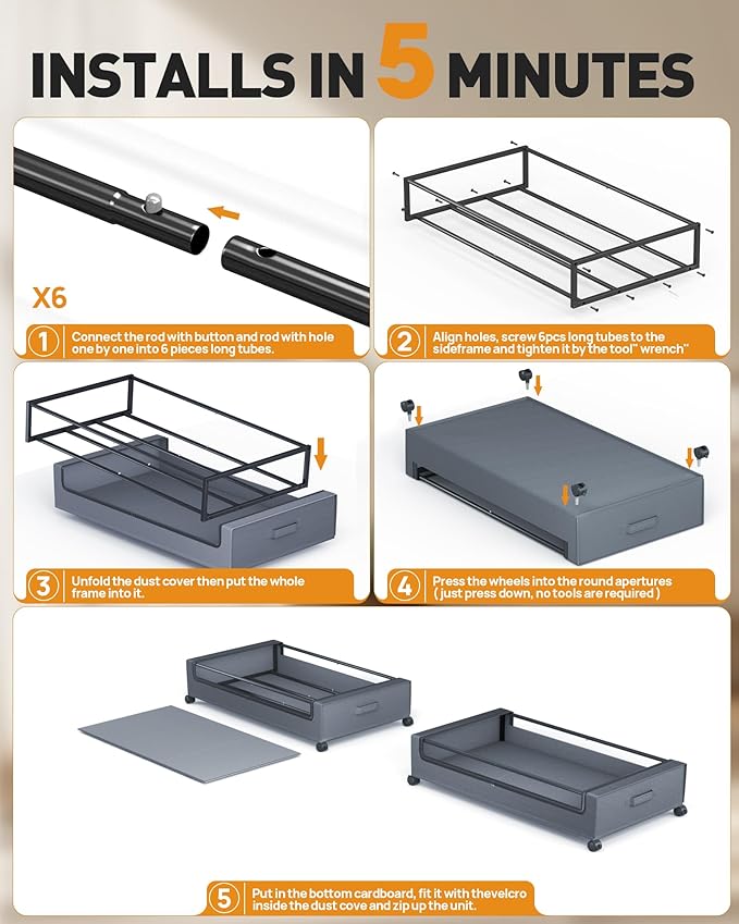 Under Bed Storage With Wheels, 2 Pack Square Containers, 60L Bins, Rolling - Image 8