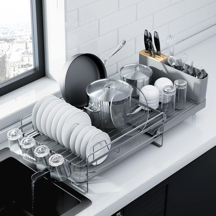 Kitsure Extendable Dish Drying Rack, 19.2"-26.7" L x 12.9" W, Grey