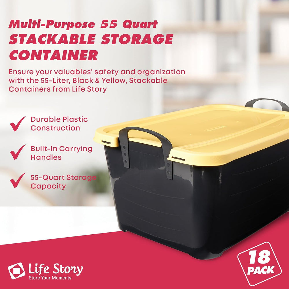 Life Story 18 Pack Heavy Duty Stackable Storage Bin, 55 Quart Home Organizer,...