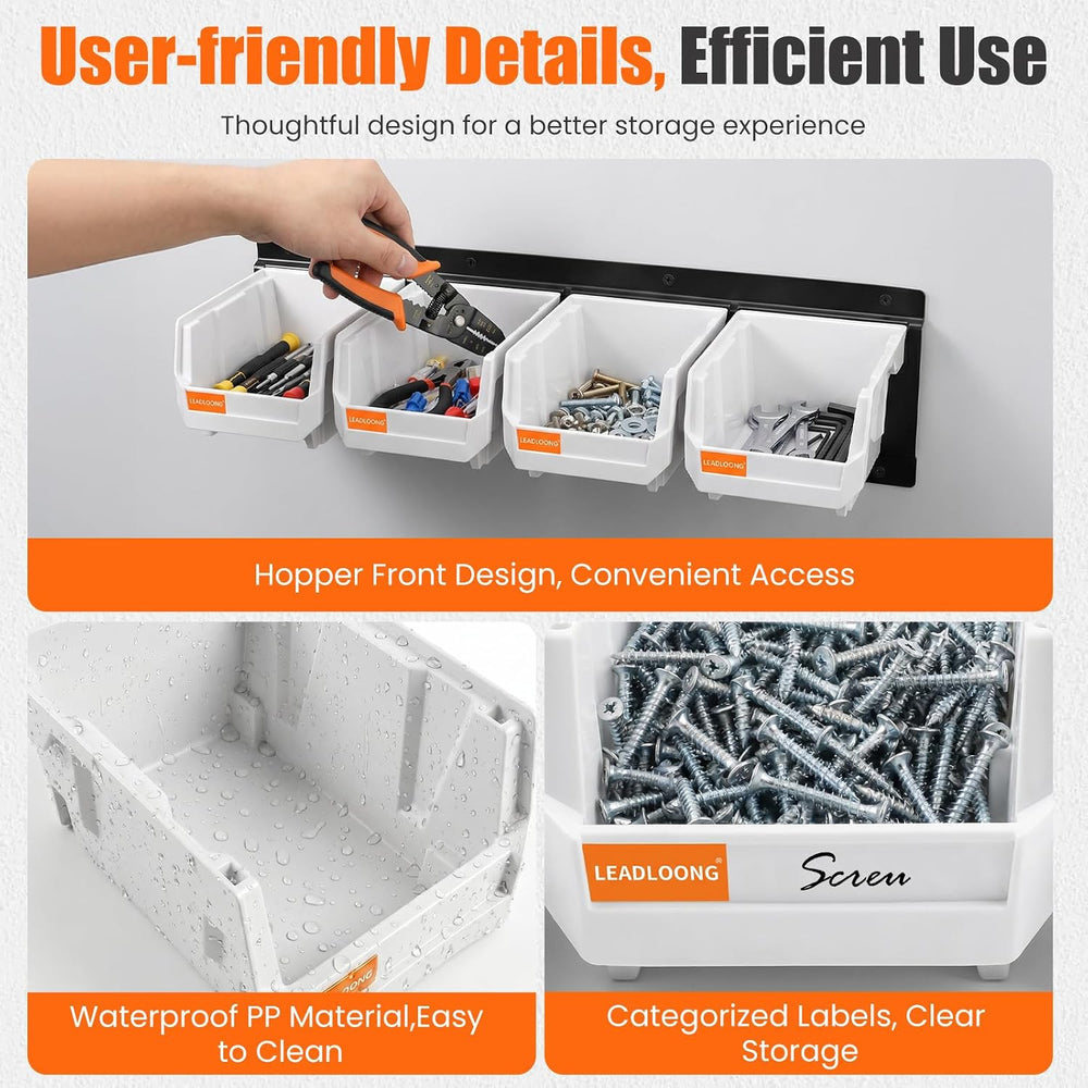 16pc Wall-Mounted Storage Organizer Set with Metal Rails White