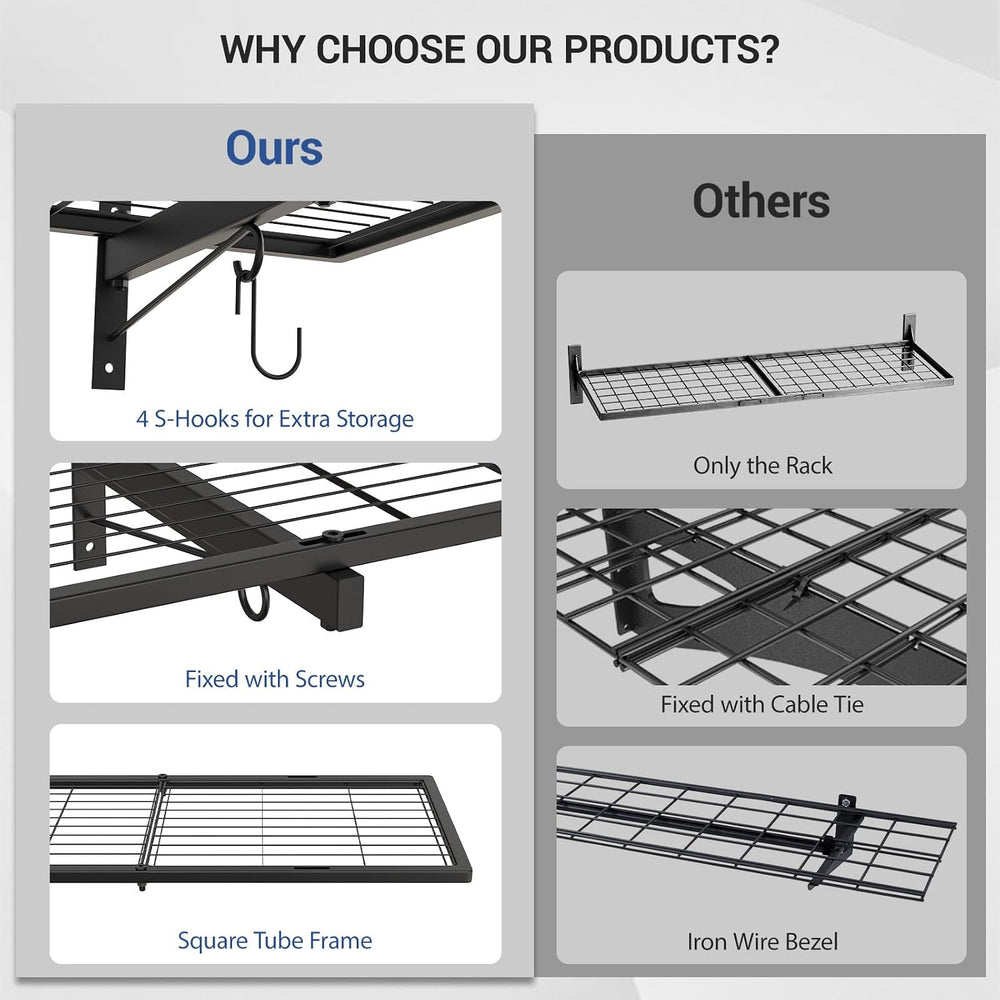 1x4ft Heavy Duty Garage Wall Shelving with 2 Wire Baskets, Garage Shelving Wa...