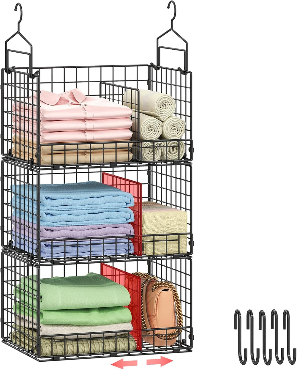 Sonyabecca 3-Tier Extra Large Closet Hanging Organizer with Dividers, Clothes...