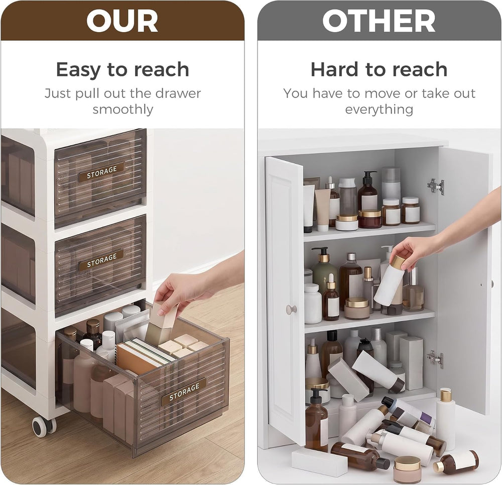 Bathroom Storage with Drawers, 7.87" Wide Slim Cabinet with Wheels