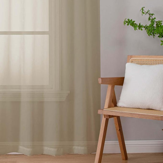 Chyhomenyc Taupe Sheer Curtains 78 Inches Long 2 Panels Set - Image 2