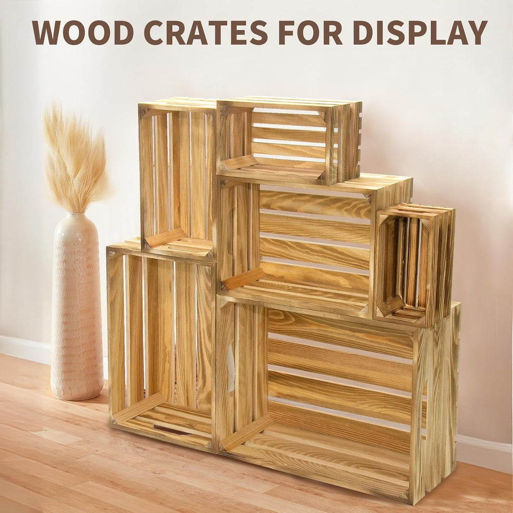 6 Pcs Wooden Crates for Display, Nesting Wood Crate for Storage, 6 Size