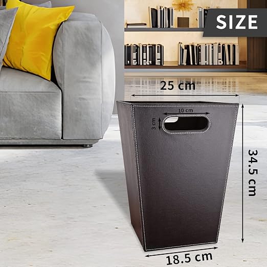 Leather Trash Can Bathroom Wastebasket, 16L/4.2 Gallon Office Garbage Can - Image 2