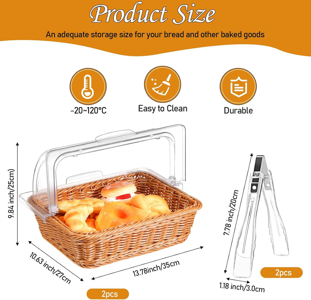 Ziliny 2 Set Wicker Bread Serving Basket, 13.78 x 10.63 Inch, 1 Compartment