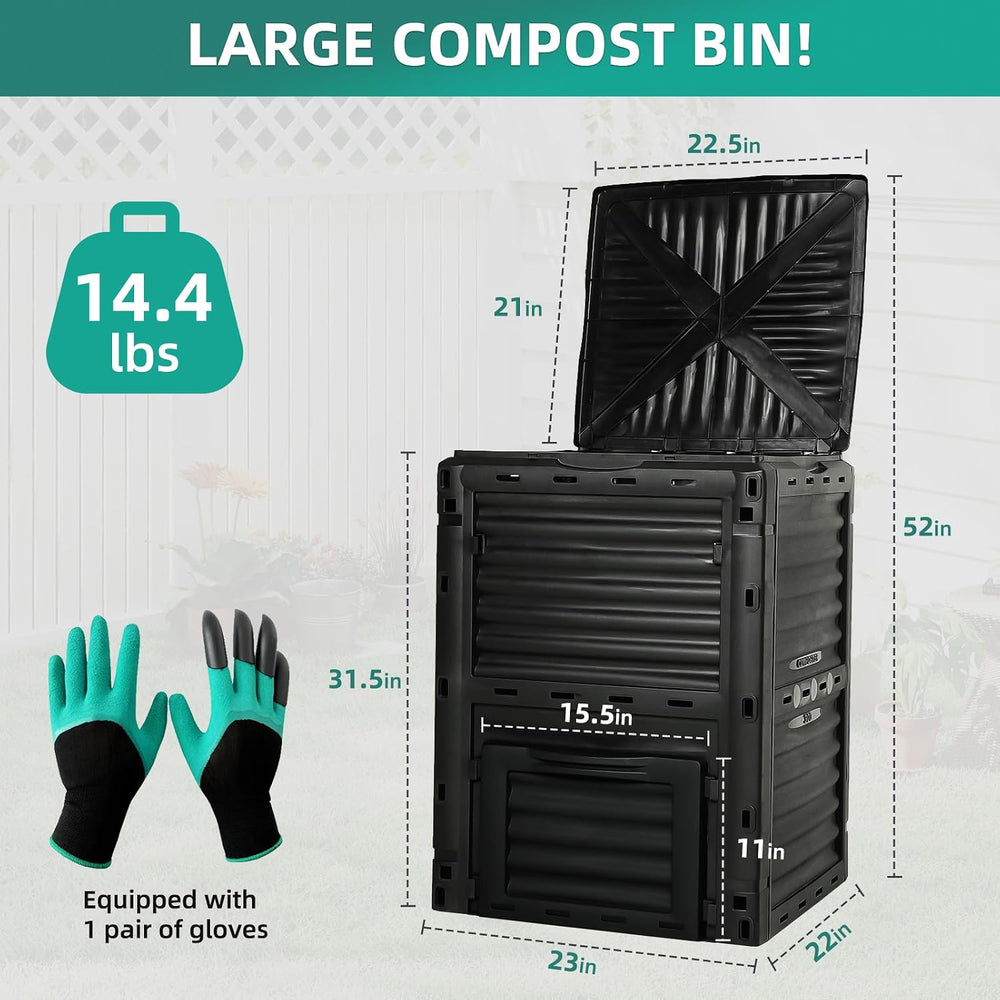 80 Gallon Large Compost Bin Outdoor - 300L High Capacity Composter with Top F...