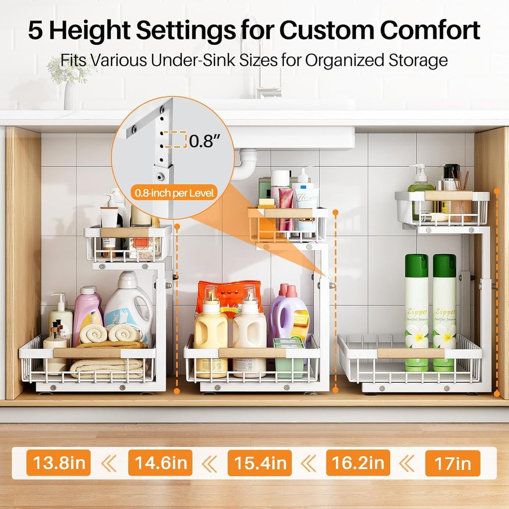 PXRACK Under Sink Organizer, Adjustable Height, 2 Tier Pull Out Under Cabinet...
