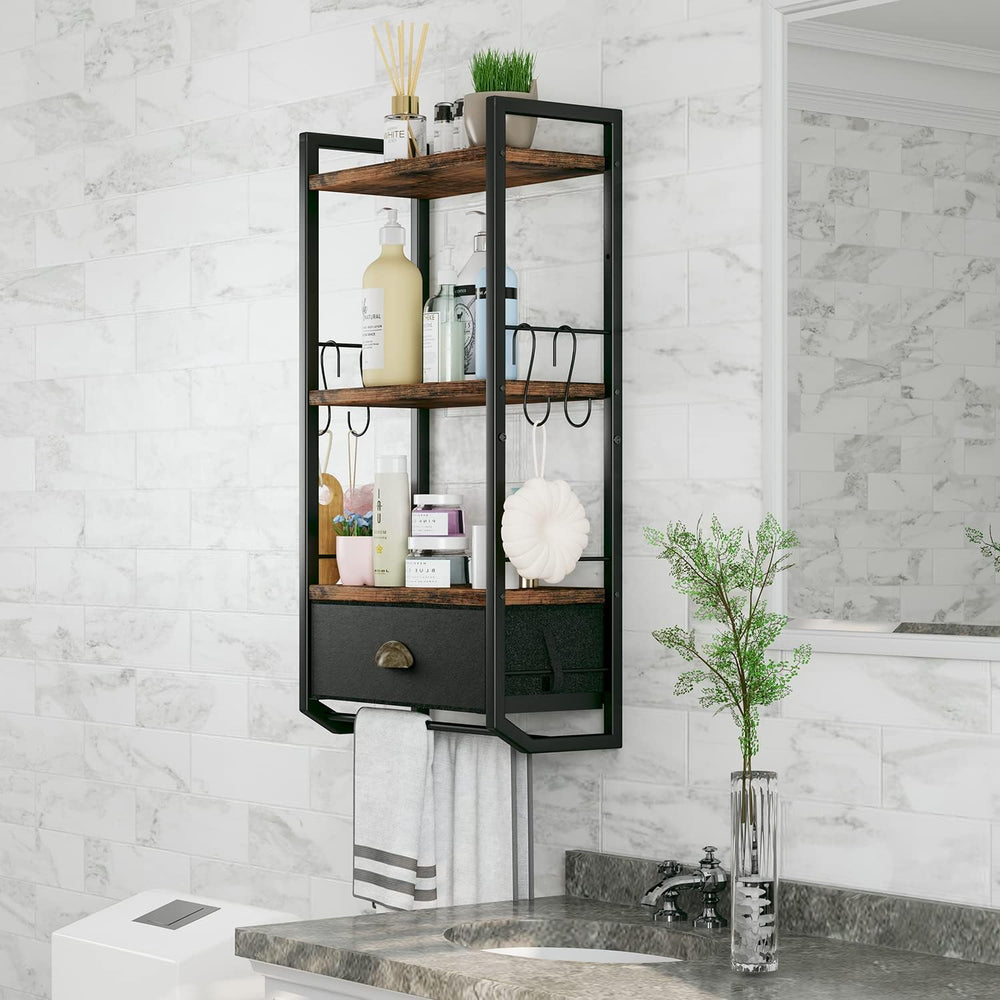 Bathroom Storage Organizer Wall Mounted, 3 Tier Bathroom Towel Rack Shelf wit...