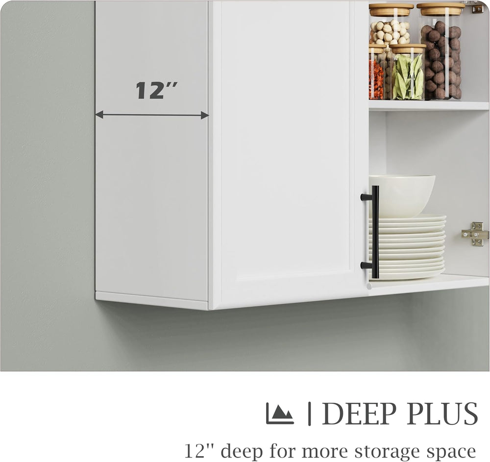 FIMELLO 72’’ Laundry Room Cabinets Set, White Wall Cabinet with Adjustable Sh...