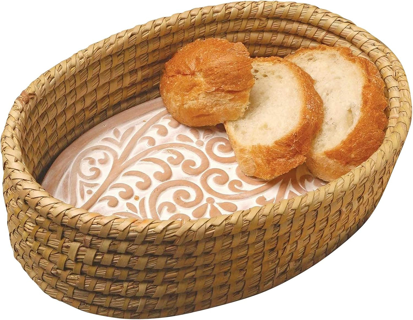 Bread Warmer Basket with Stone, Bread Basket for Serving Rolls & Sourdough | Terracotta Warming Stone Keeps Bread & Tortillas Warm, Gift for Bakers, Hostess Gift, Housewarming, Birthday