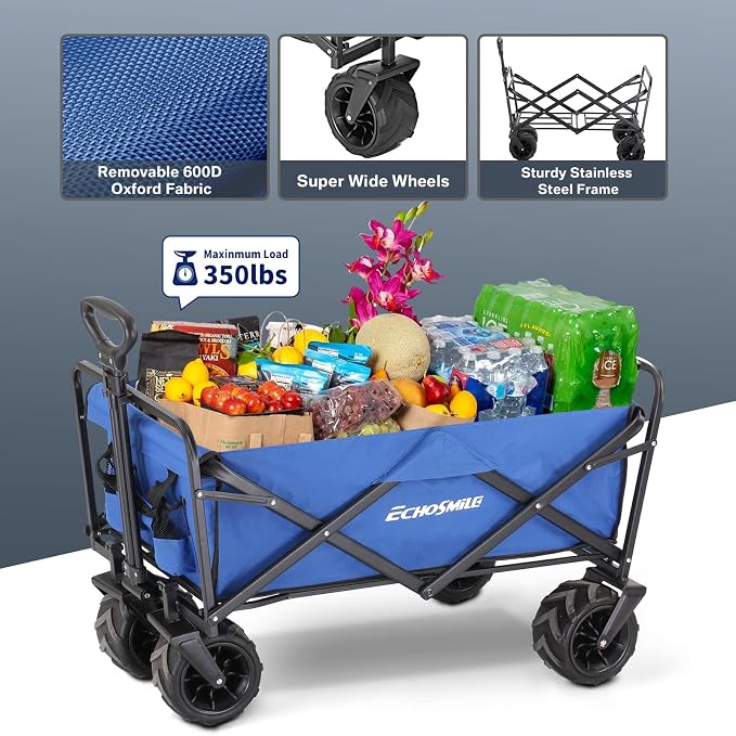 EchoSmile Heavy Duty 350 Lbs Capacity Collapsible Wagon, Outdoor Folding - Image 7