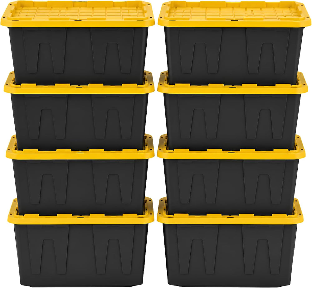 8 Pack 27 Gallon Heavy Duty Storage Totes with Lids, Stackable Plastic Storag...