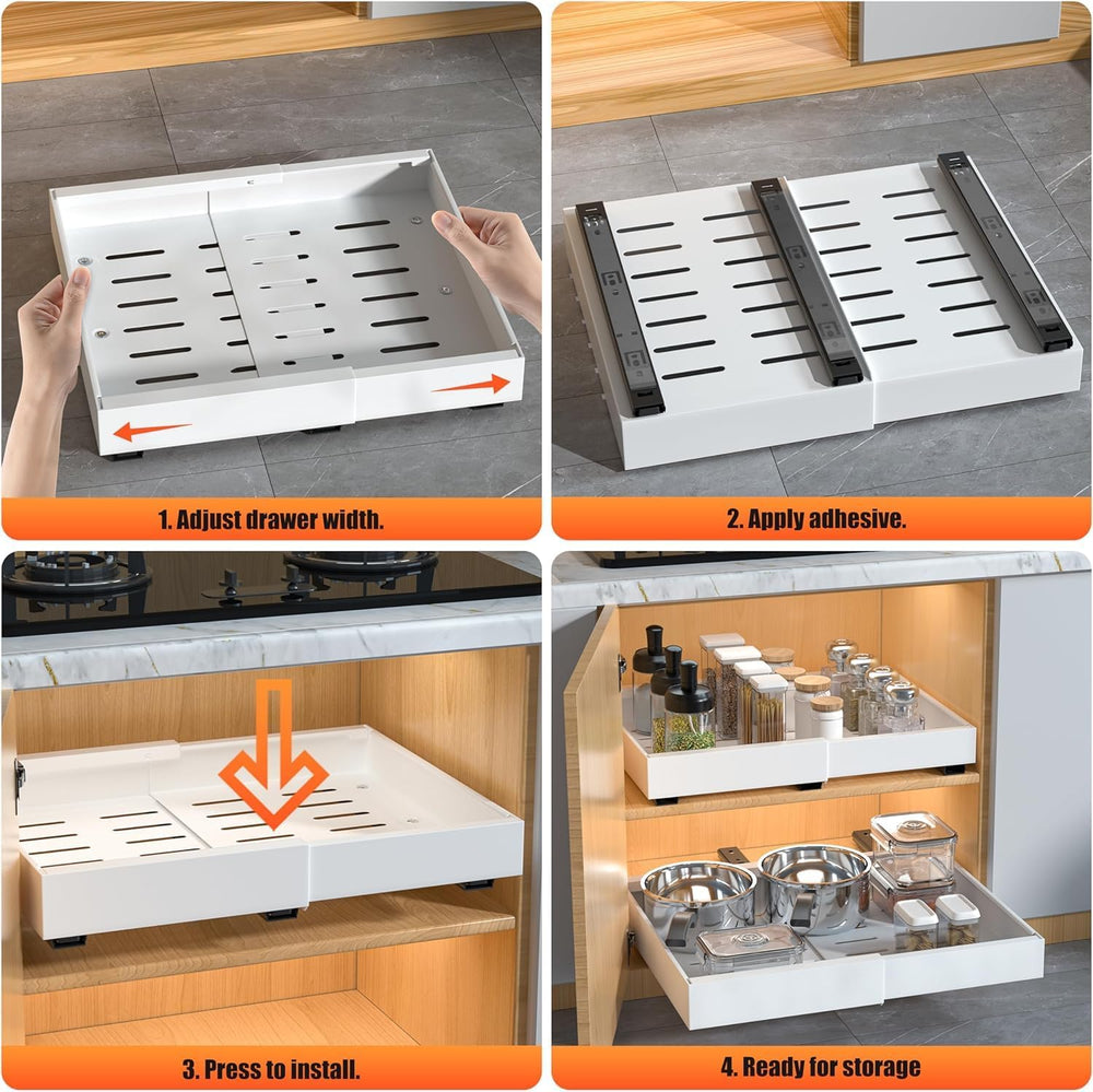 DEKAVA 4 Pack Pull Out Cabinet Organizer Expandable, Adhesive with Nano Film,...