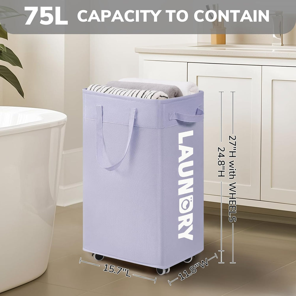 Goodpcik 2-Pack Rolling Laundry Hamper with Wheels, Hamper for Dorm, 75L