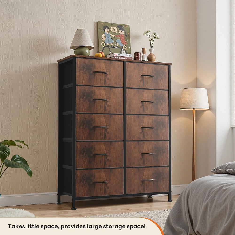 Sweetcrispy 10 Drawer Tall Dresser for Bedroom & Living Room, Brown