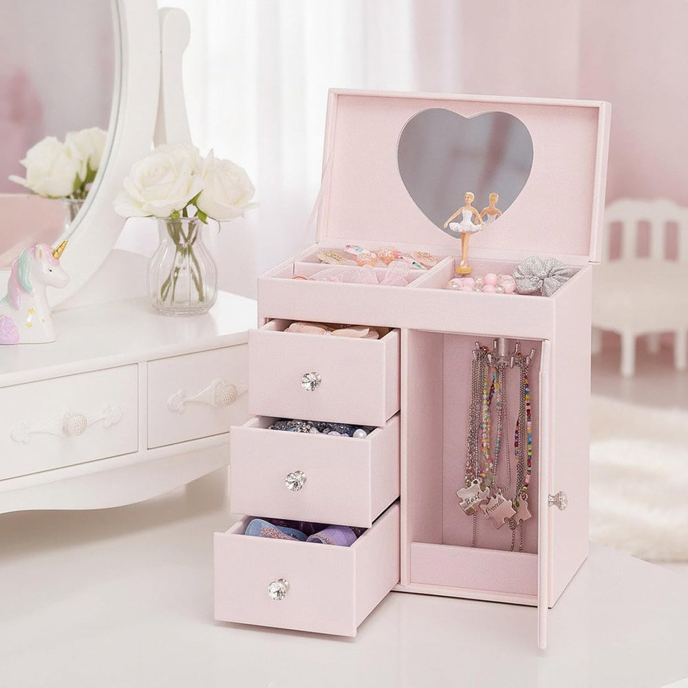 VLANDO Musical Jewelry Box, Upright Rectangular, Barely Pink