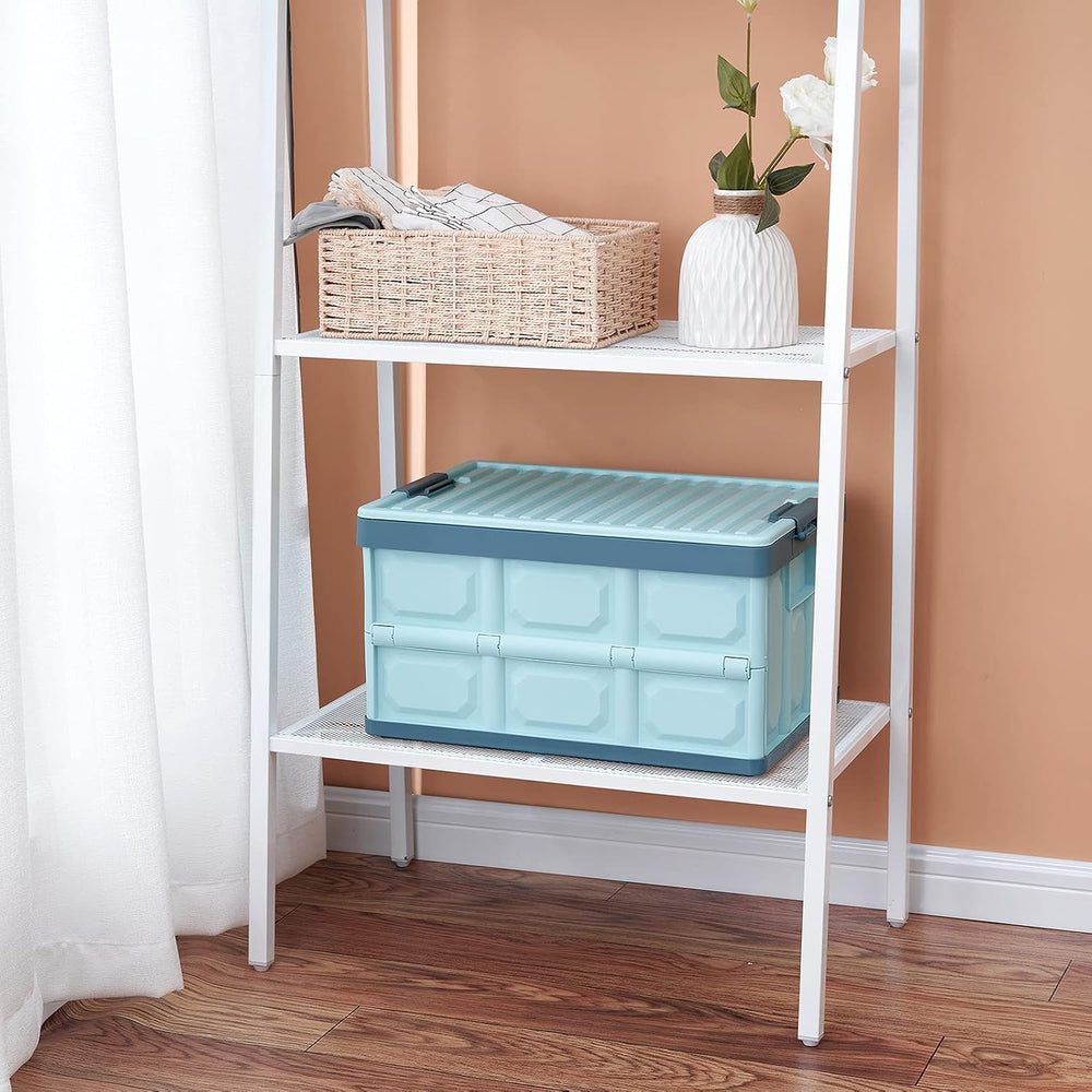 Blue Folding Plastic Stackable Utility Crates 2-Pack, Collapsible Storage Bin...