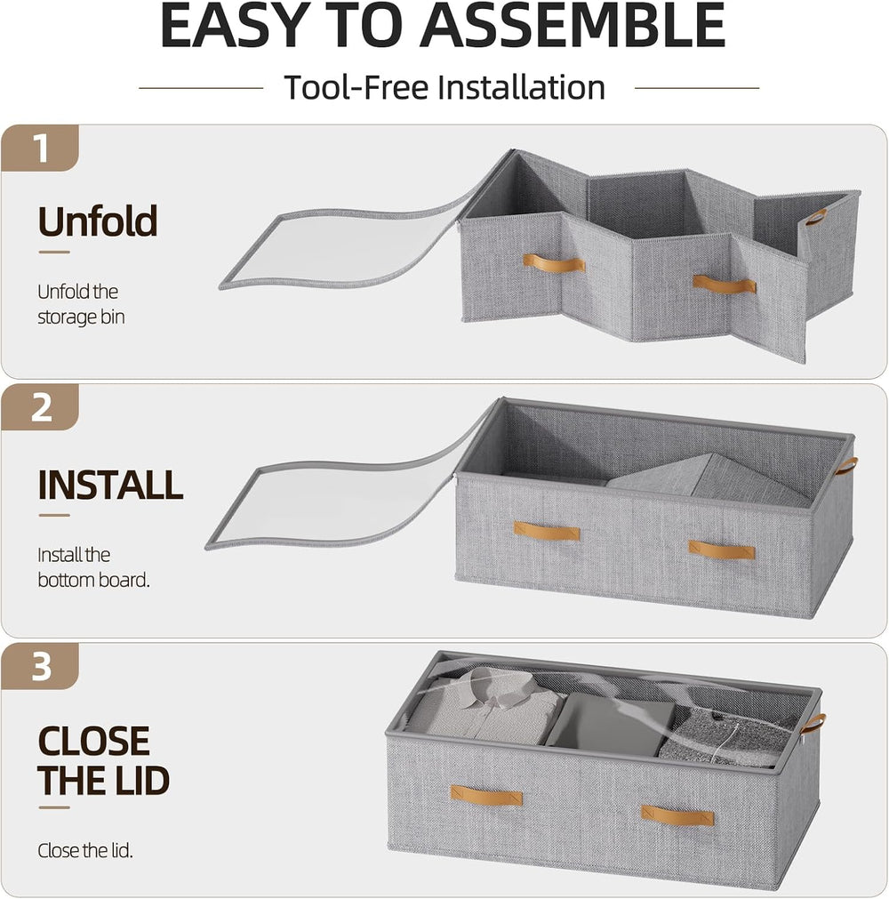 10inch 3 Pack Under Bed Storage Containers, 10 Inch Tall Underbed Clothes Sto...