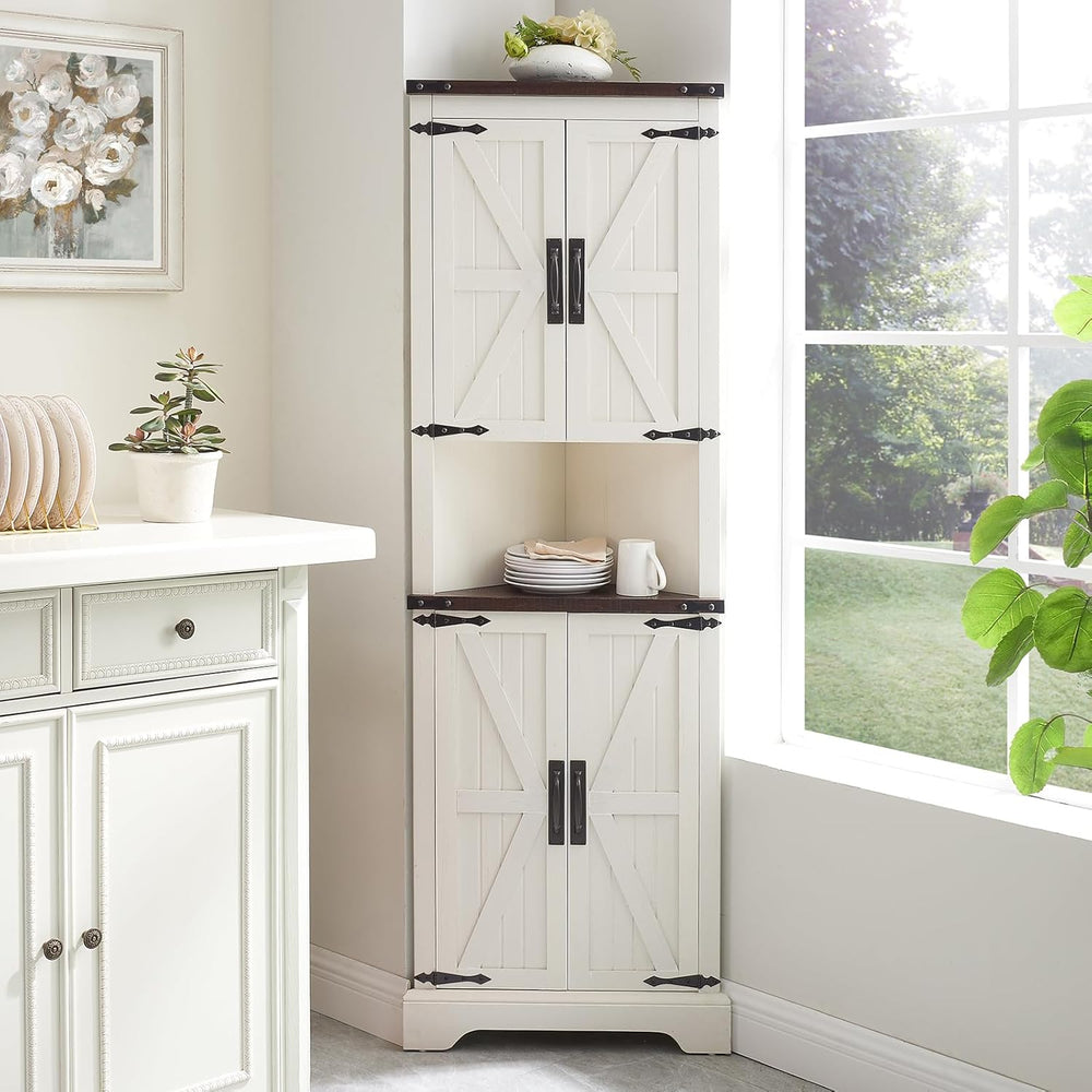 Minifeel Tall Farmhouse Corner Cabinet with 4 Doors and Adjustable Shelves, F...