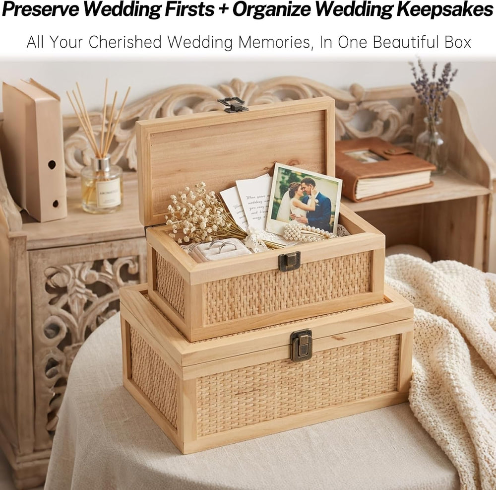Rattan Decorative Boxes with Lids, Stackable Keepsake Box Set of 2