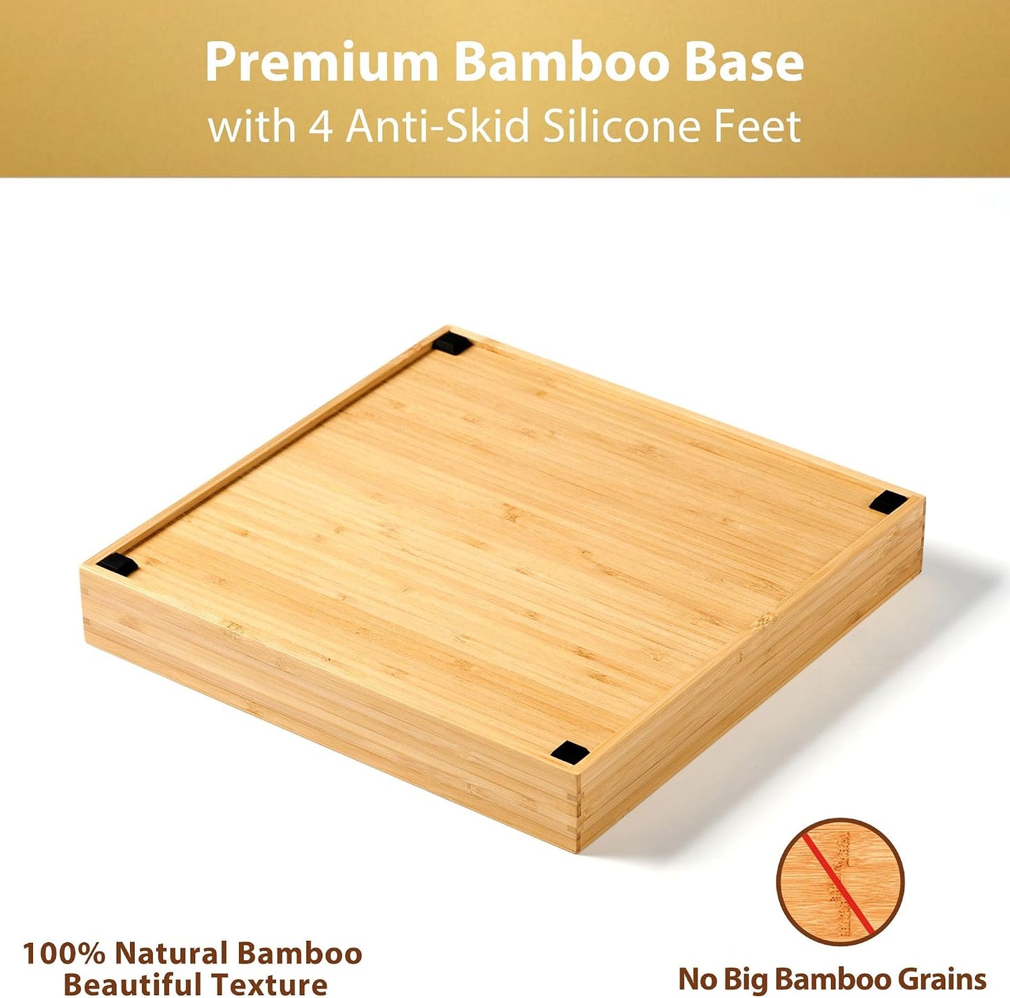 Bamboo Desk Drawer Organizer, Wood Office Junk Tray, 12"x12" | 1.8" Tall for Shallow Drawer - Adjustable dividers - Anti Slip Silicone Pads - Versatile Storage Box in Kitchen, Pantry