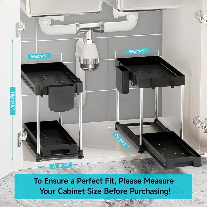 Under Sink Organizer, 2 Tier Pull Out Cabinet Organizer - Image 7