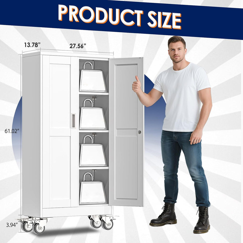 erosoei 61" H Metal Garage Storage Cabinet, Rolling Tool Cabinet with 2 ...