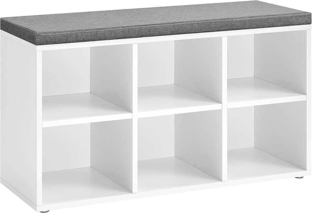 VASAGLE Shoe Bench with Cushion, 6 Compartments, 3 Adjustable Shelves