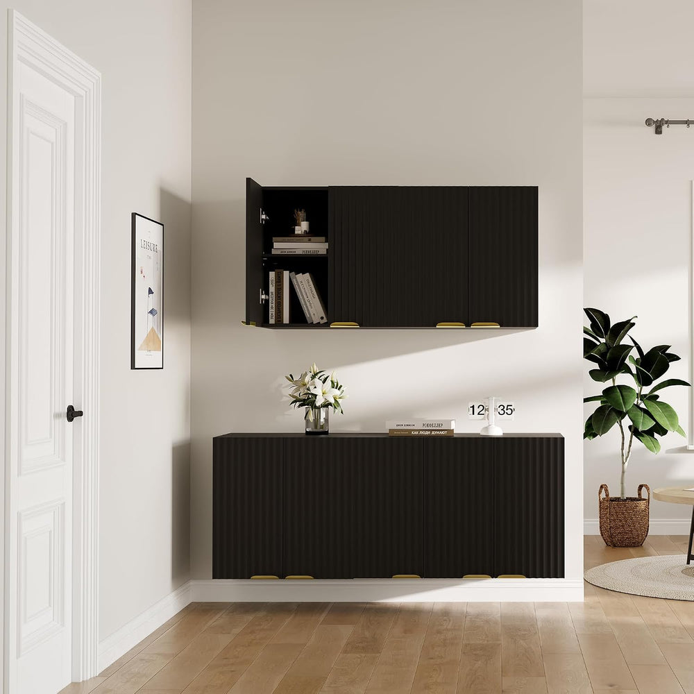 ChooChoo Bathroom Wall Cabinet, Laundry Room Cabinet with 2 Fluted Doors