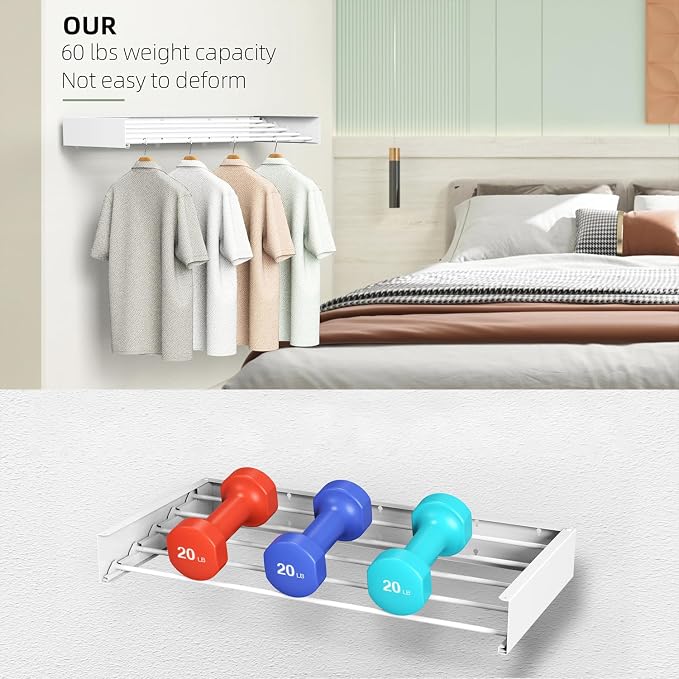Laundry Drying Rack, Collapsible Wall Mounted Clothes Drying Rack - Image 7