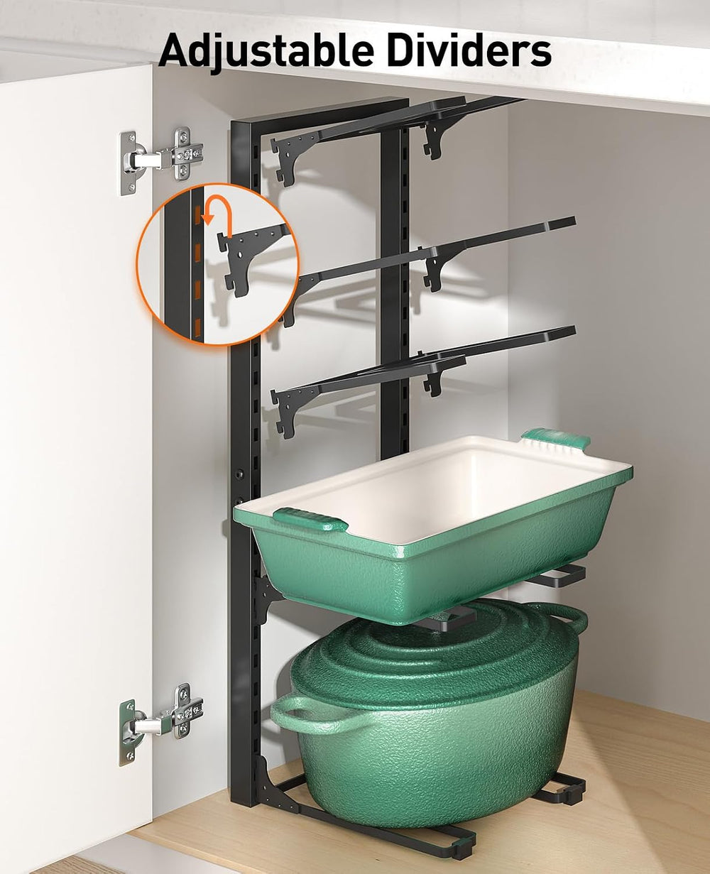 ORDORA Pots and Pans Organizer Under Cabinet 23.6" 10-Tier Adjustable Black