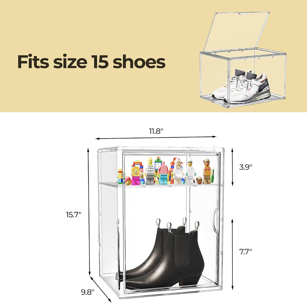 Clear Shoe Storage Boxes with Divider, Stackable Plastic Boot Boxes