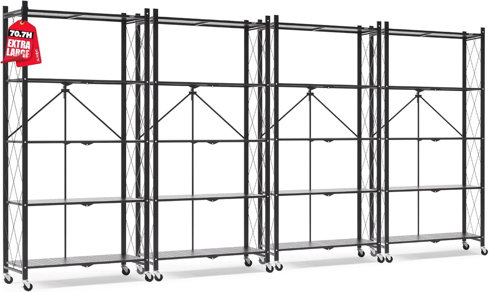 ALANNG 70.7" H Metal Storage Shelves, 5 Tier Folding Shelf on Wheels
