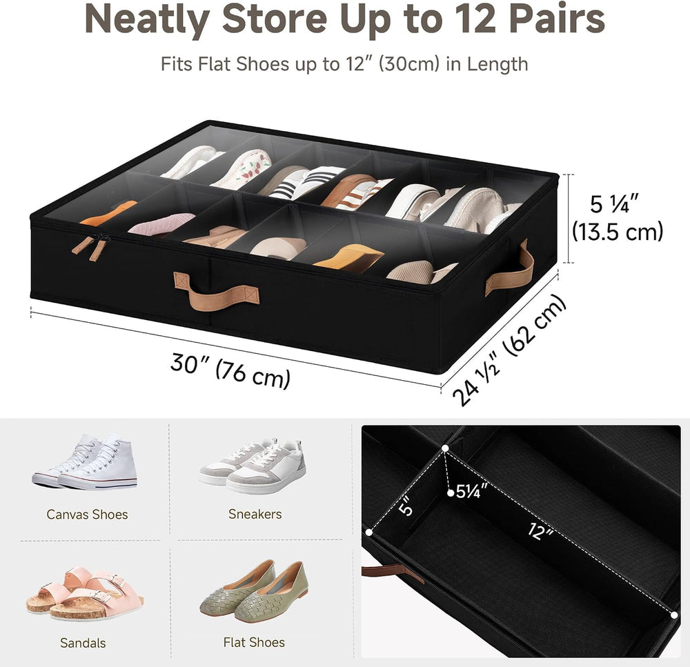 StorageWorks 2-Pack 24-Pair Underbed Shoe Organizer for Closet, Black