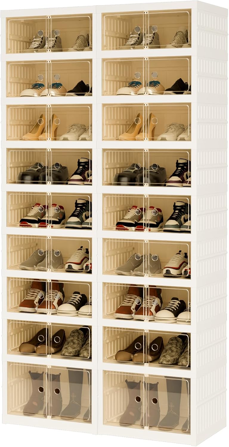 Foldable Shoe Organizer Storage Box, Portable Extra Large Folding Shoe Rack f...