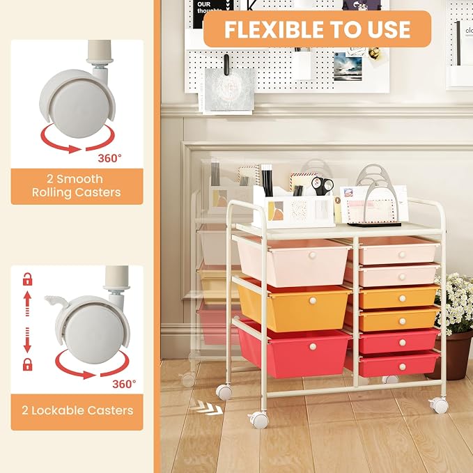 GOFLAME 9-Drawer Rolling Storage Cart, Mobile Utility Cart