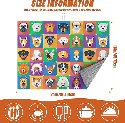 Cute Dogs Dish Drying Mat for Kitchen Counter Microfiber Absorbent Dish Kitchen - Image 2