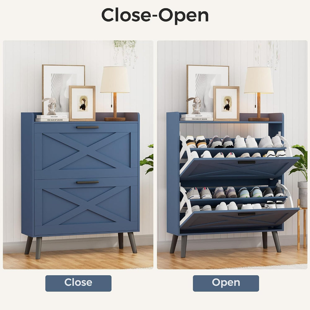 Homleke Farmhouse Shoe Storage Cabinet with Flip Drawers & Barn Door Design