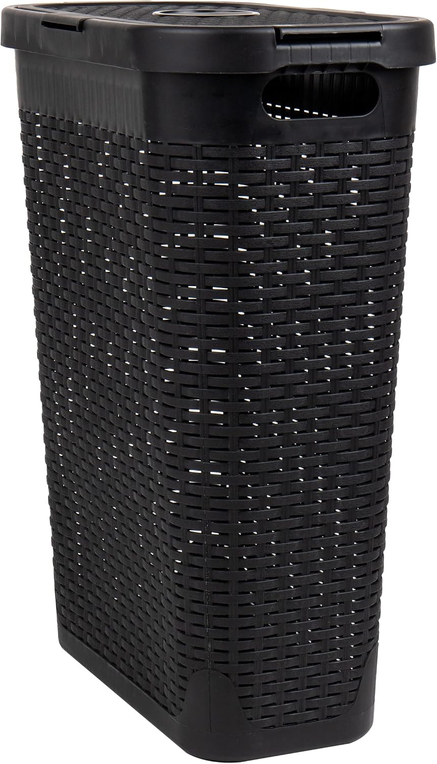 Mind Reader Slim Laundry Hamper with Lid, 40L Clothes Basket, Narrow Tapered ...