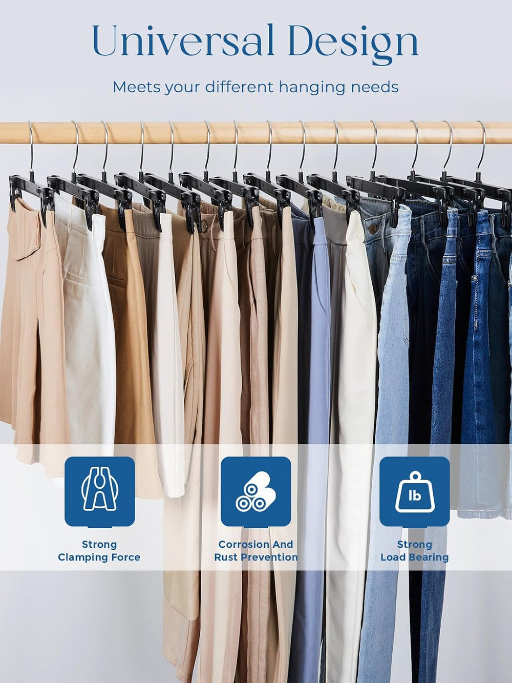 Smartor Black Pants Hangers 300 Pack, Skirt Hangers with Clips, 14 Inch