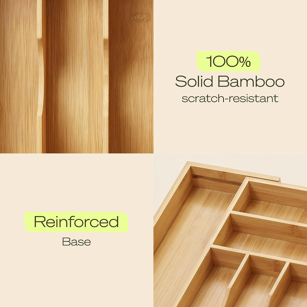Drawer Organizer for Kitchen Organization – Expandable Bamboo Silverware Draw...
